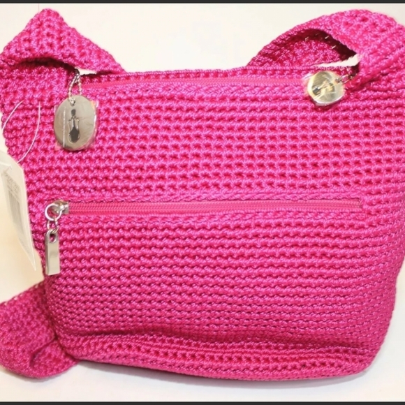 The Sak Handbags - The Sak NEW Womens Crochet Crazy Pink Berry Crossbody Satchel Bag 108941 $79